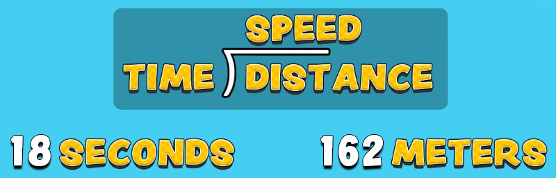 Formula 'Speed = Distance ÷ Time,' with 162 meters and 18 seconds as the given values.