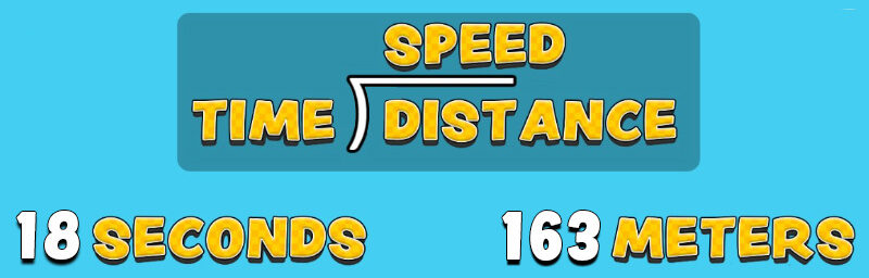 Formula 'Speed = Distance ÷ Time,' with 163 meters and 18 seconds as the given values.